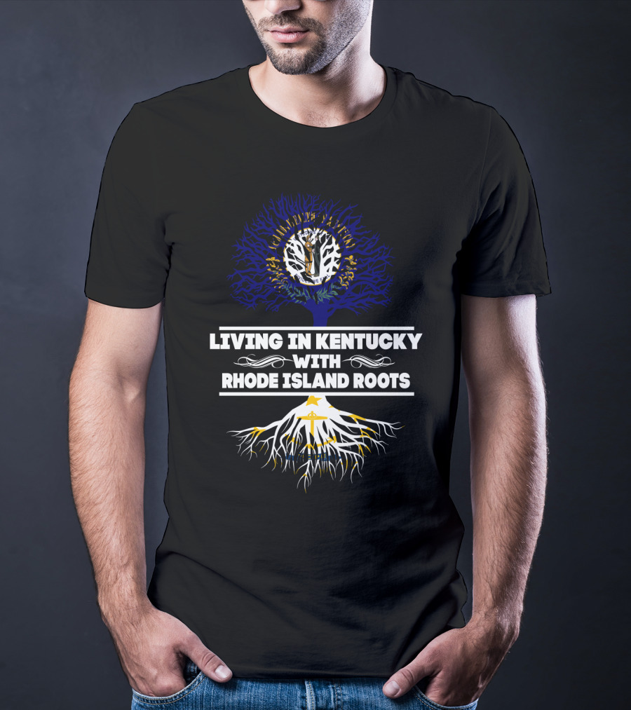 Kentucky Life Rhode Island Heritage Tree Roots With State Flag Colors T-Shirt