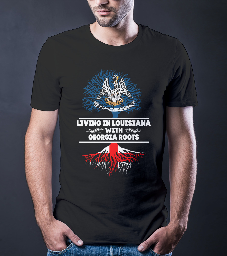 Living In Louisiana With Georgia Roots Pelican Seal Tree T-Shirt