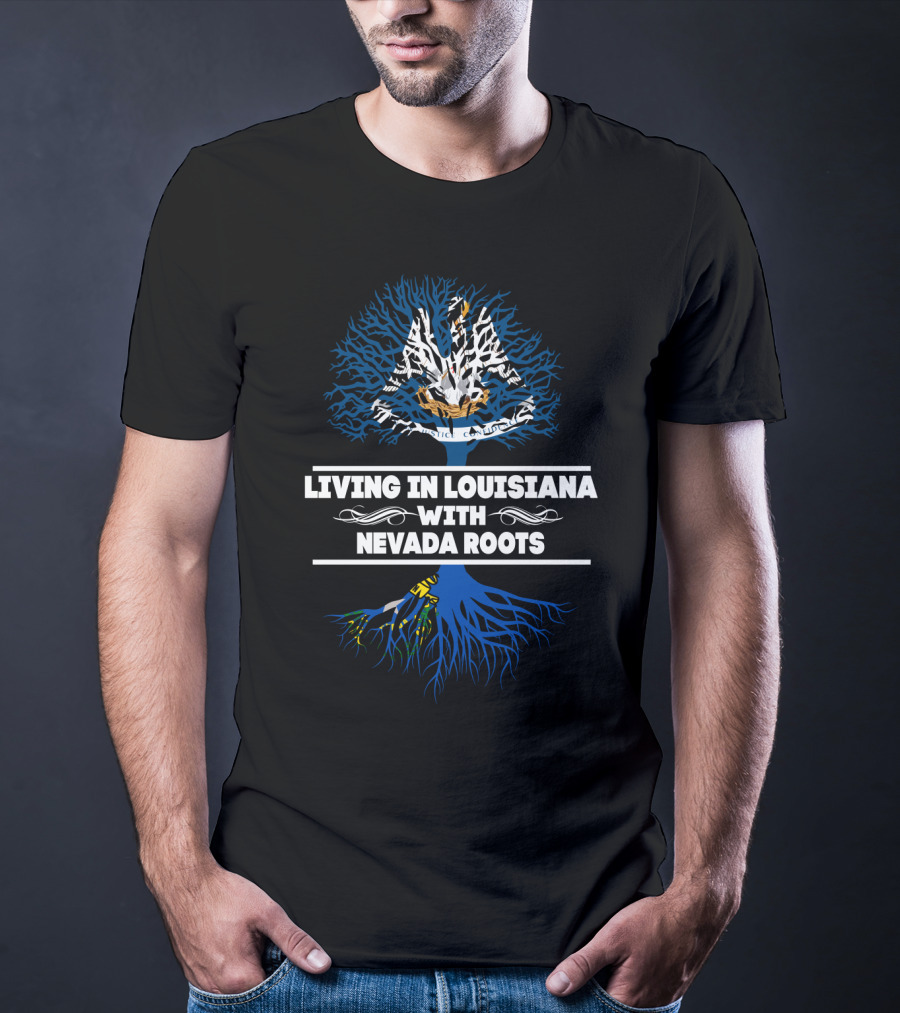 Living In Louisiana Embracing Nevada Roots With Pelican And Tree Symbolism T-Shirt