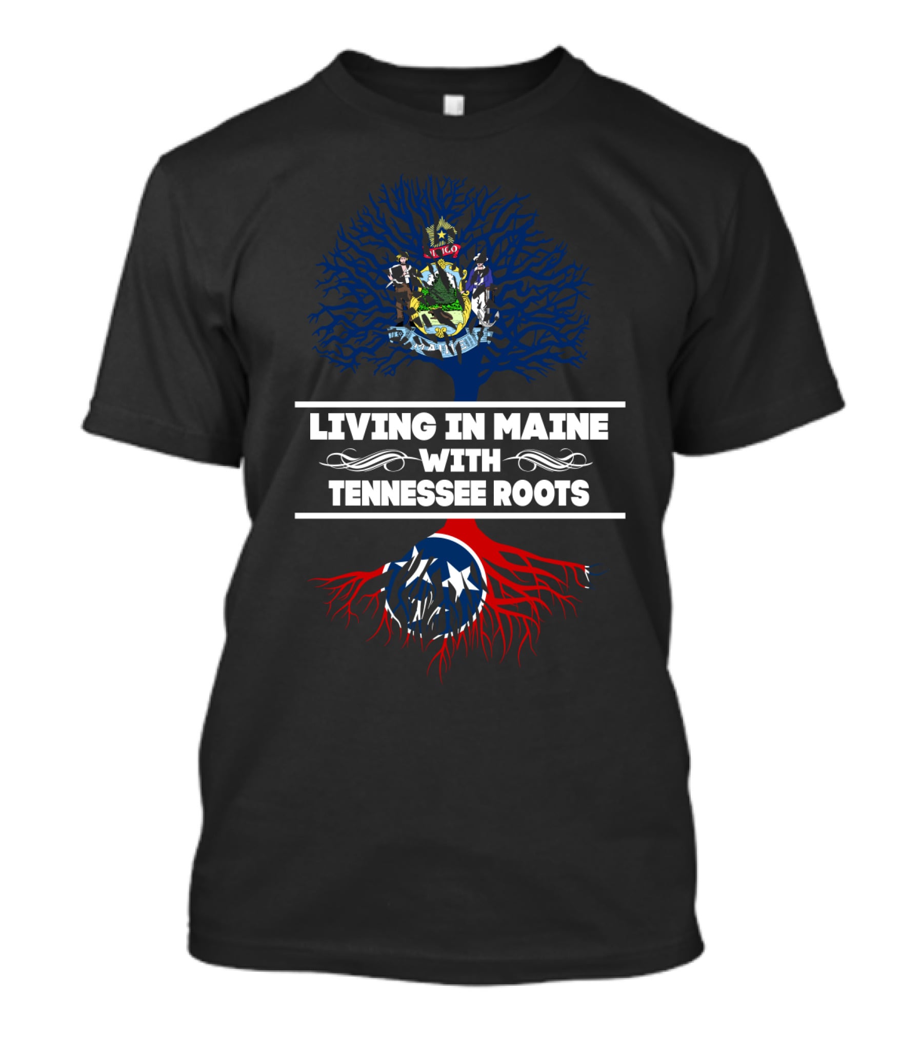 Maine Heritage And Tennessee Origin Tree With State Symbols T-Shirt