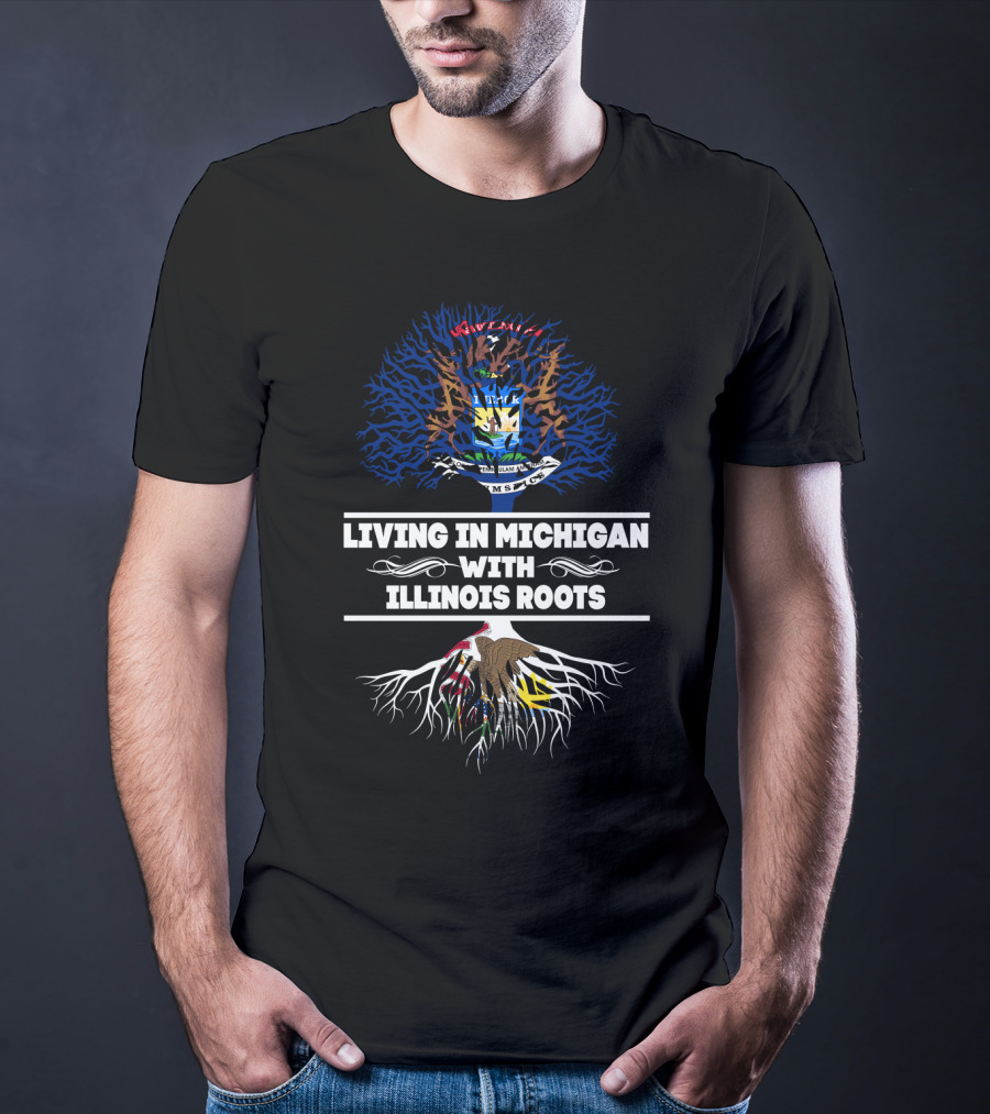 Michigan Pride With Illinois Heritage Symbolized Through State Flags And Root T-Shirt