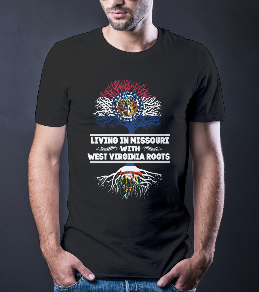 Missouri Connection With West Virginia Roots Symbolized By State Flags In Tree T-Shirt