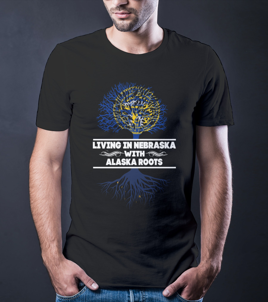 Living In Nebraska With Deep Alaska Roots And State Seal Tree T-Shirt