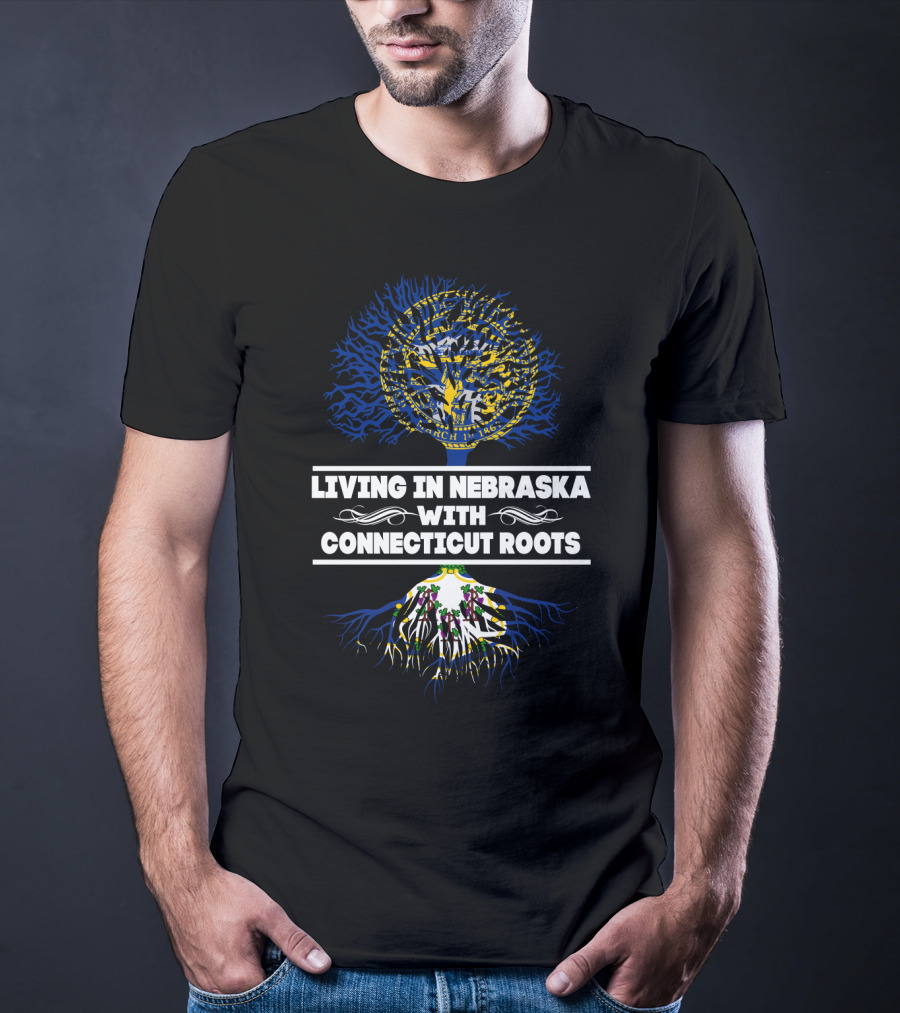 Nebraska Living With Connecticut Roots State Seal Tree T-Shirt
