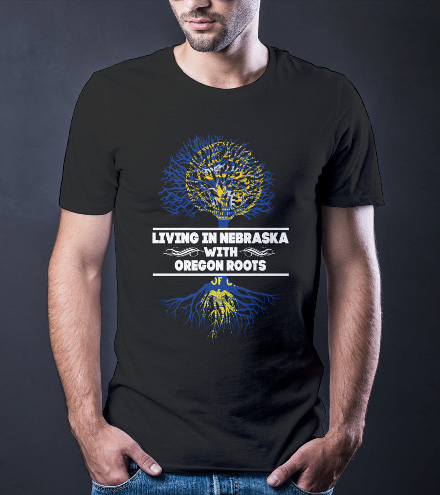 Living In Nebraska With Oregon Roots State Seal Tree T-Shirt