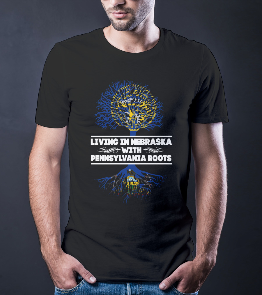 Nebraska Life Pennsylvania Ancestry Connection With Dual State Seals And Tree T-Shirt