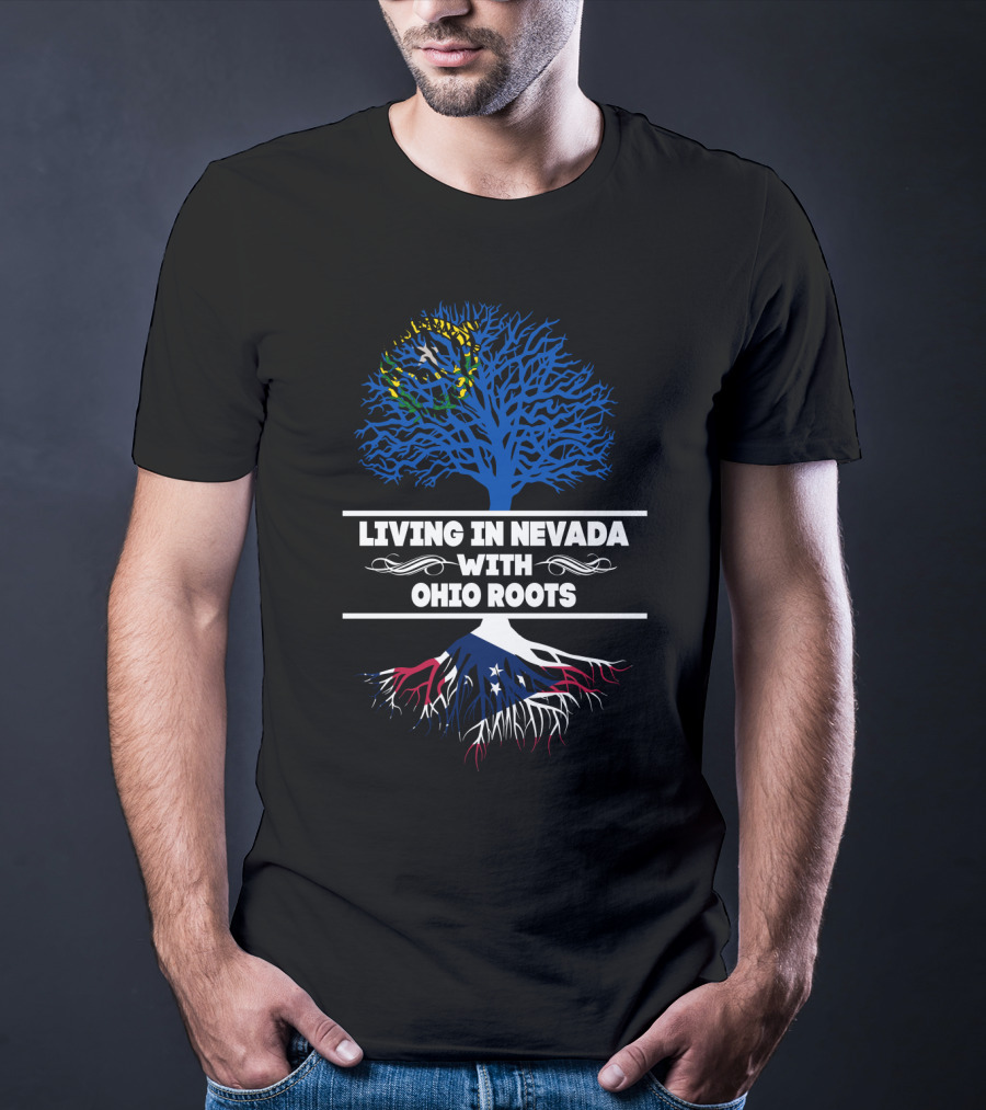 Nevada Living Ohio Roots Tree Graphic With State Flags T-Shirt