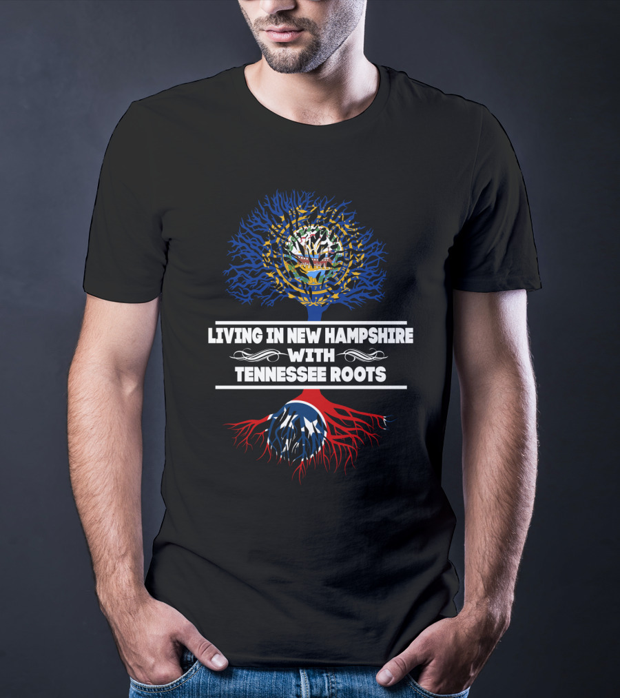 New Hampshire State Flag Tree Above Tennessee Flag Roots Connection T-Shirt