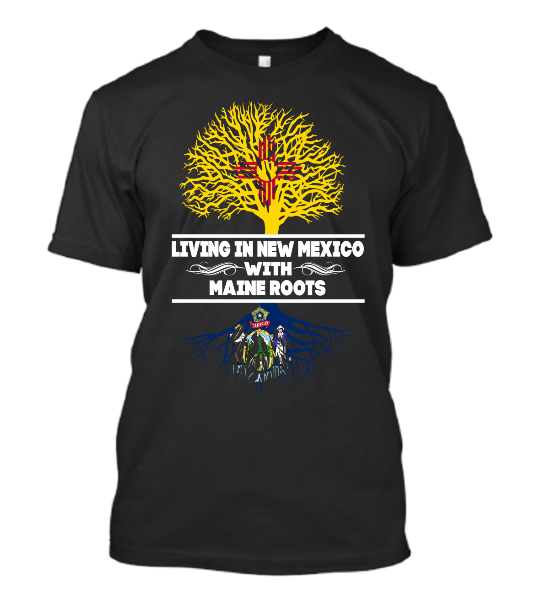 Living In New Mexico With Maine Roots Zia Symbol And State Seal T-Shirt