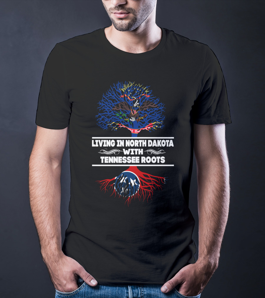 Living In North Dakota With Tennessee Roots Featuring State Flag Tree T-Shirt