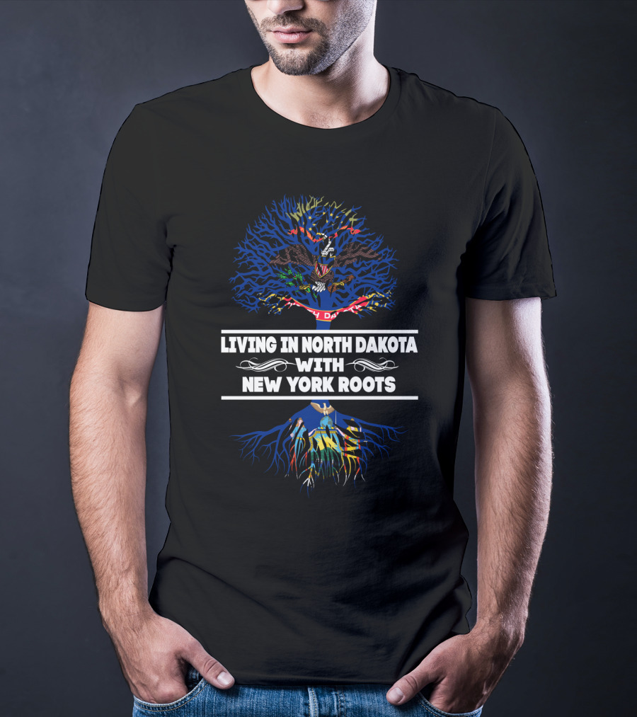 North Dakota Life With Strong New York Heritage Flag Symbolism T-Shirt