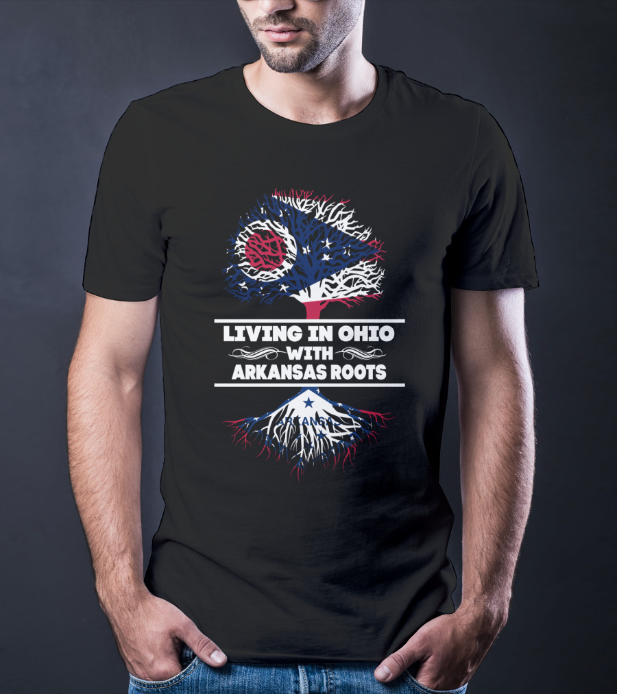 Ohio Pride With Deep Arkansas Roots Banner And State Flags Motif T-Shirt