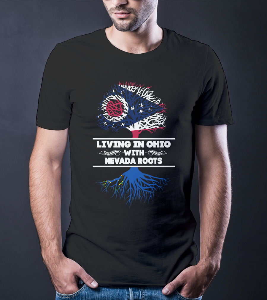 Ohio Flag Tree Graphic With Nevada Heritage Roots Connection T-Shirt