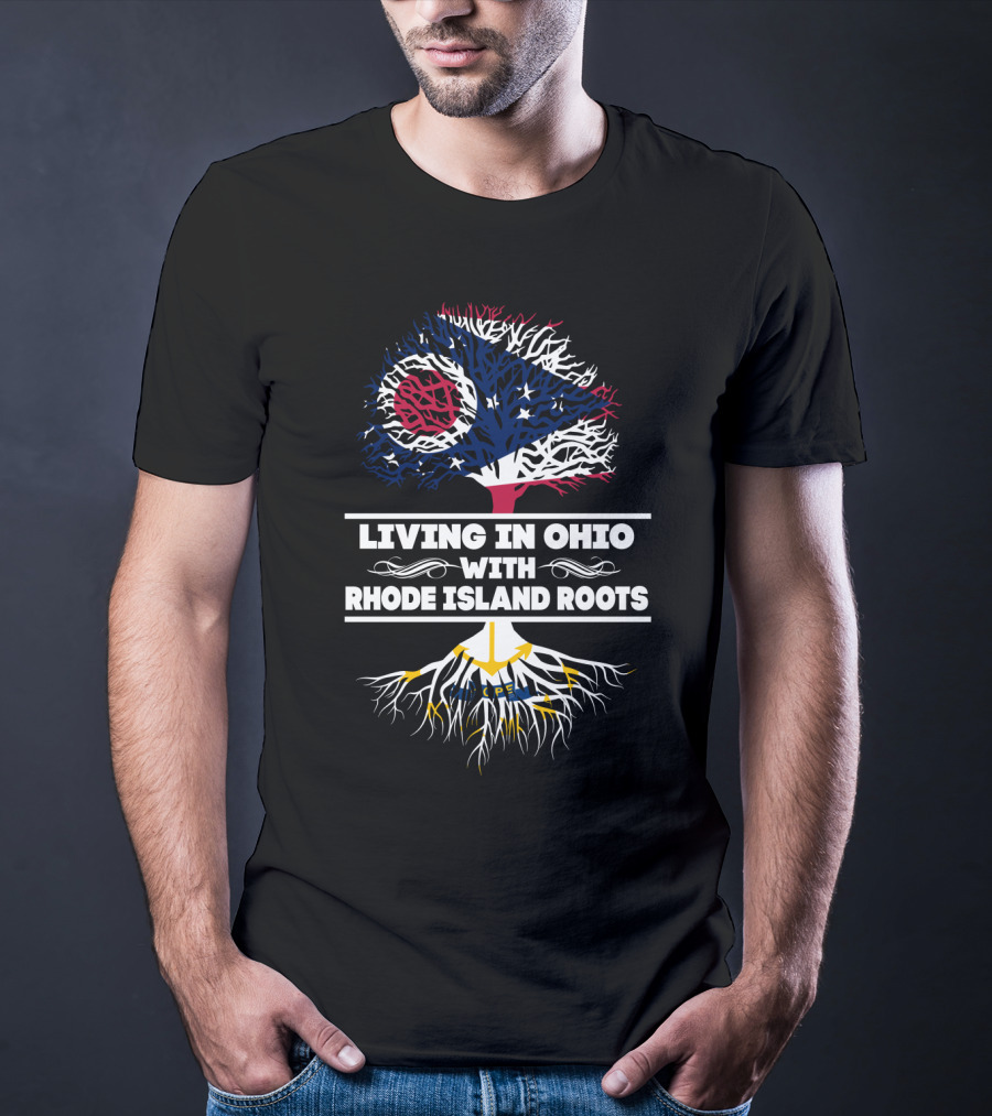 Ohio Heritage And Rhode Island Ancestry Connection With State Flag T-Shirt