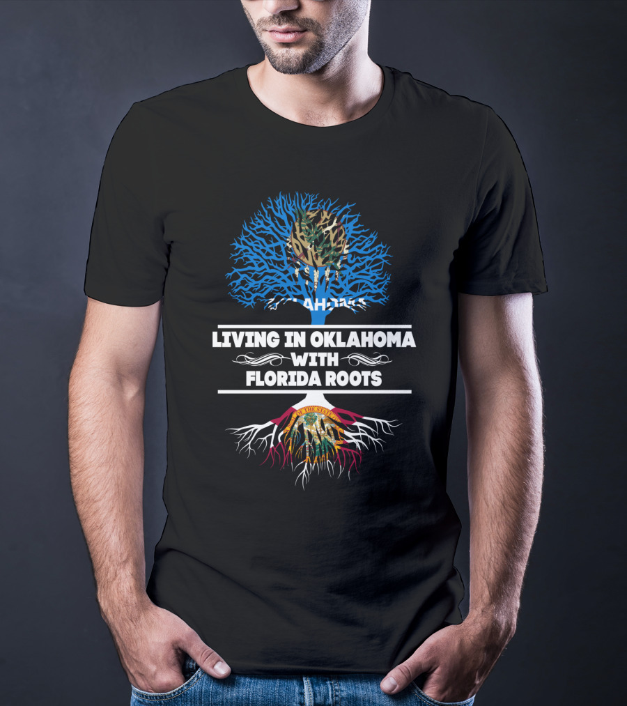 Living In Oklahoma With Florida Roots Camouflage And Flag-Inspired Tree T-Shirt