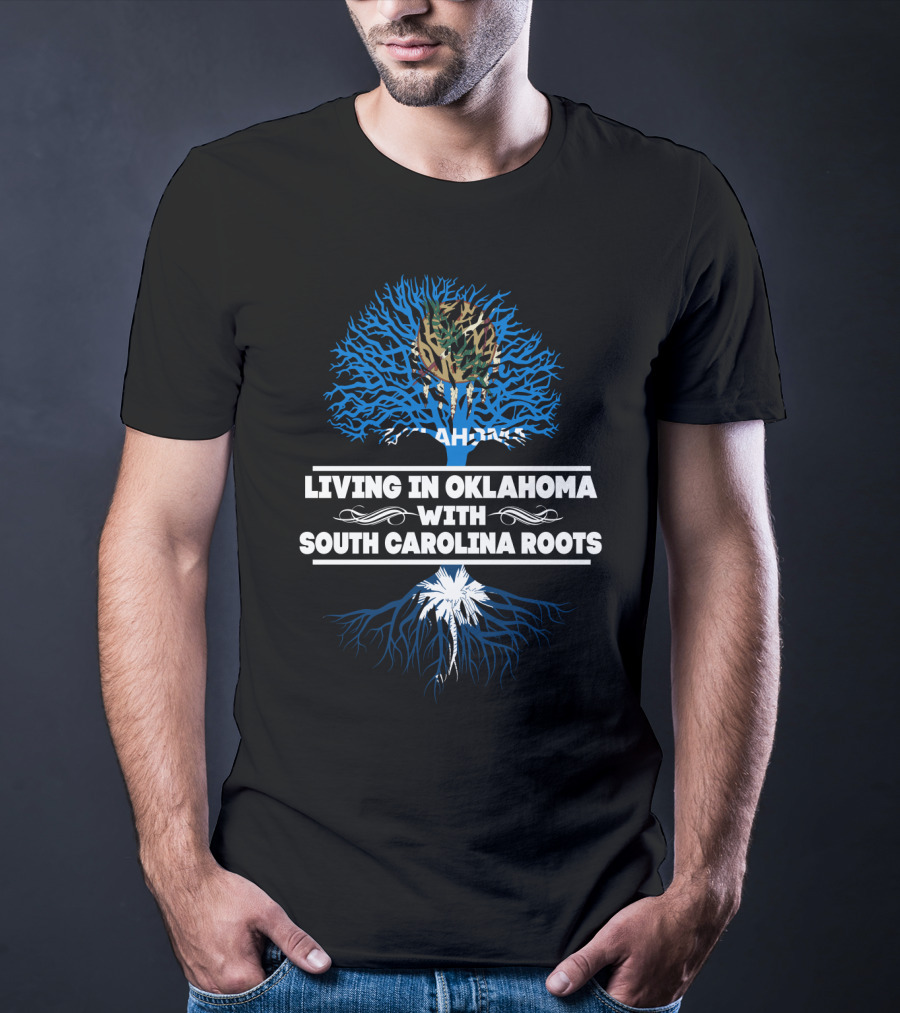 Oklahoma Residency And South Carolina Heritage Illustrated With Tree T-Shirt