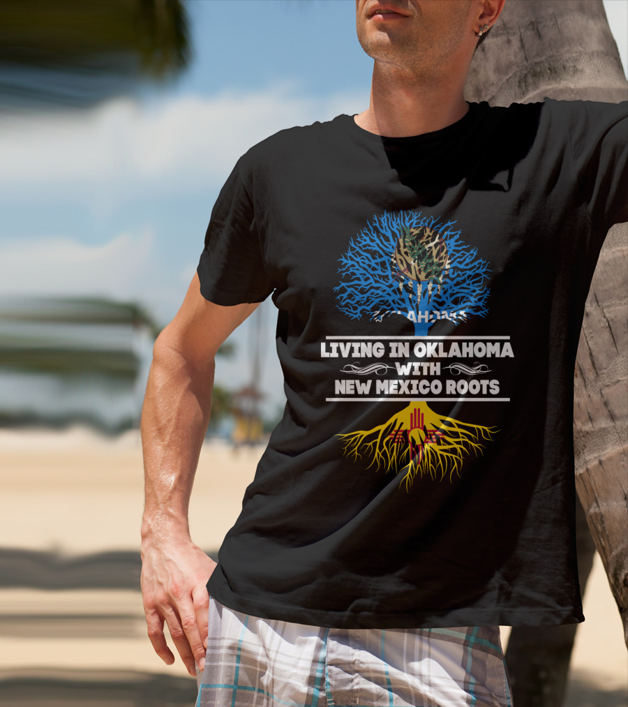 Oklahoma Residency Embracing New Mexico Heritage With Tribal And Zia Symbol Tree T-Shirt