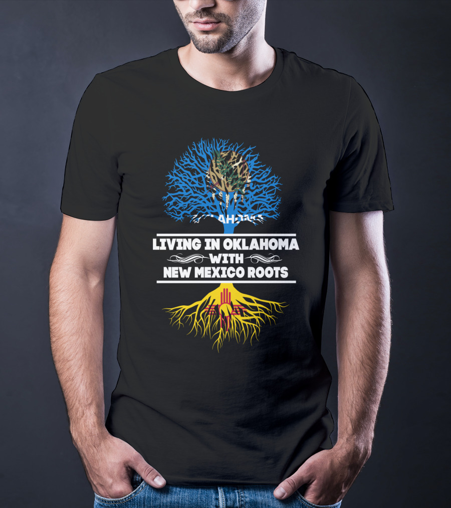 Oklahoma Residency Embracing New Mexico Heritage With Tribal And Zia Symbol Tree T-Shirt
