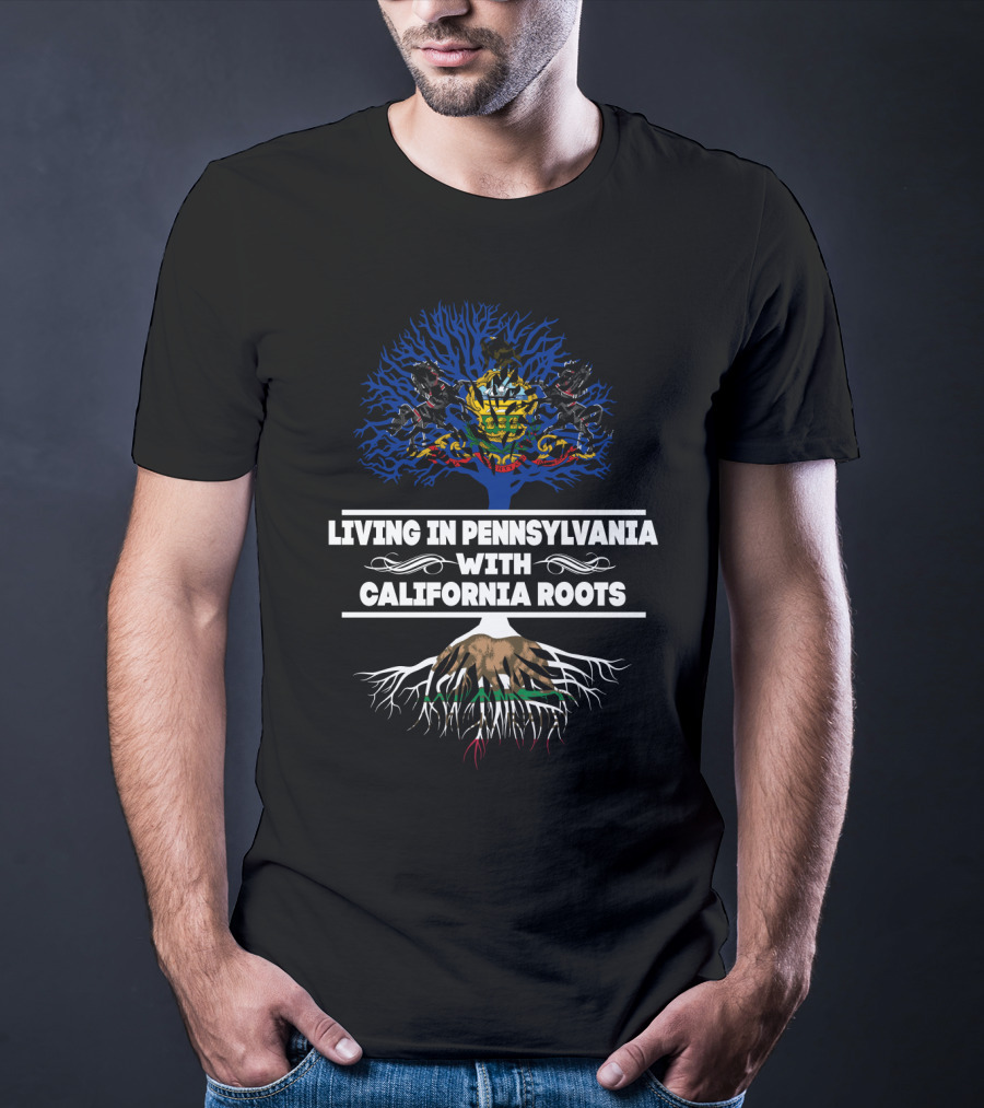 Pennsylvania Pride With California Tree Emblem Roots In Blue And Brown T-Shirt