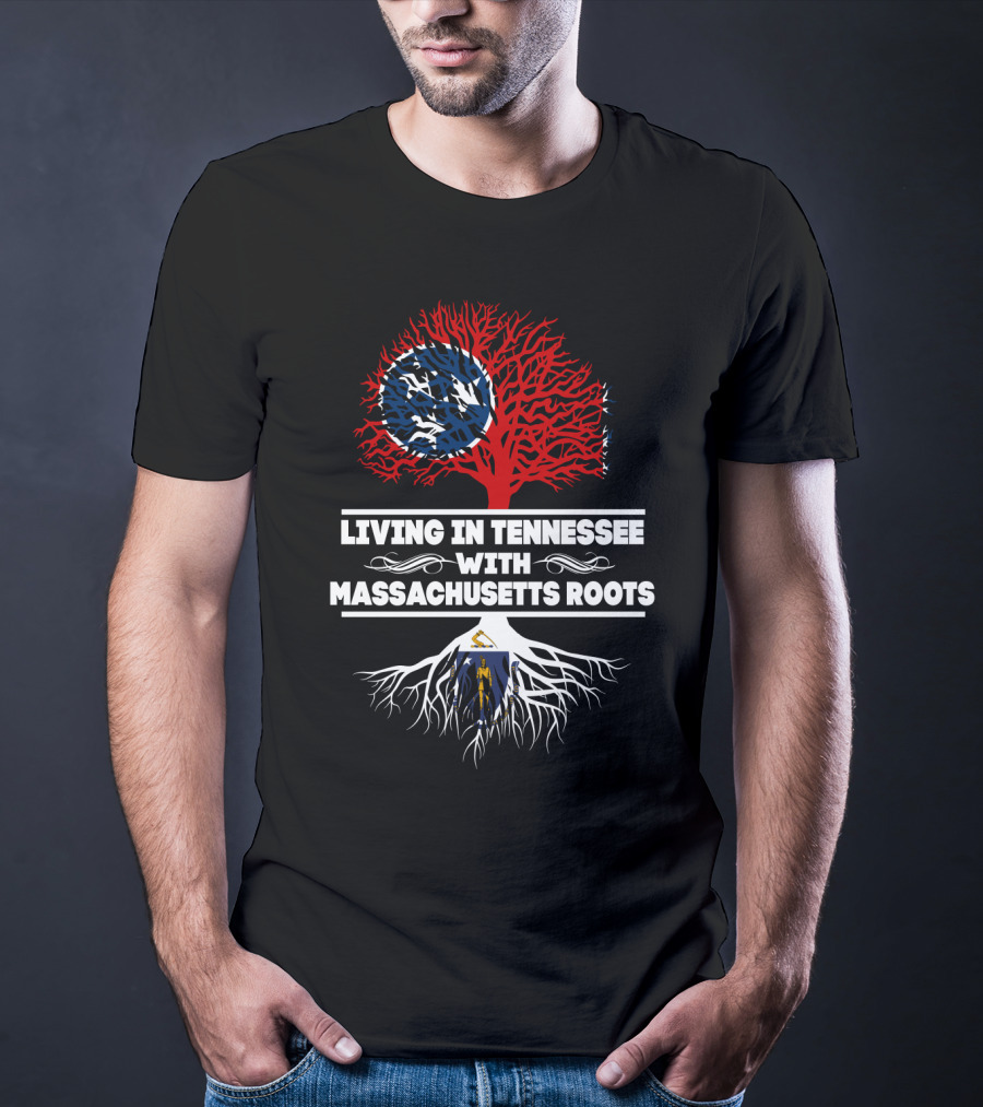 Tennessee Pride With Massachusetts Heritage Featuring State Flags And Roots T-Shirt