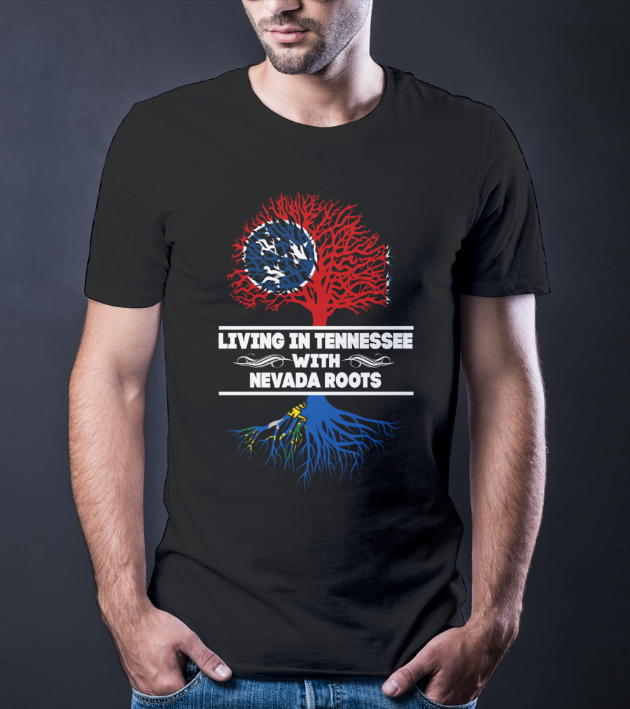 Tennessee Living With Nevada Roots: Dual State Pride Tree Design Featuring Tennessee Flag Iconography T-Shirt