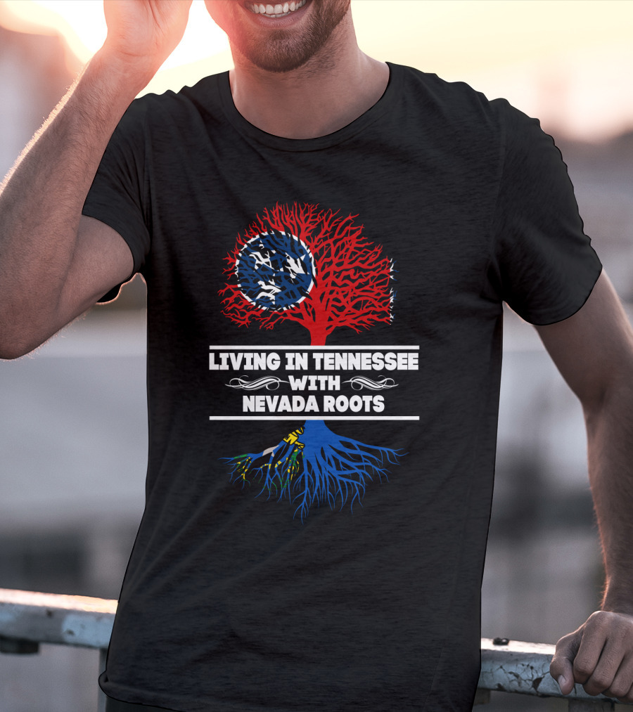 Tennessee Living With Nevada Roots: Dual State Pride Tree Design Featuring Tennessee Flag Iconography T-Shirt