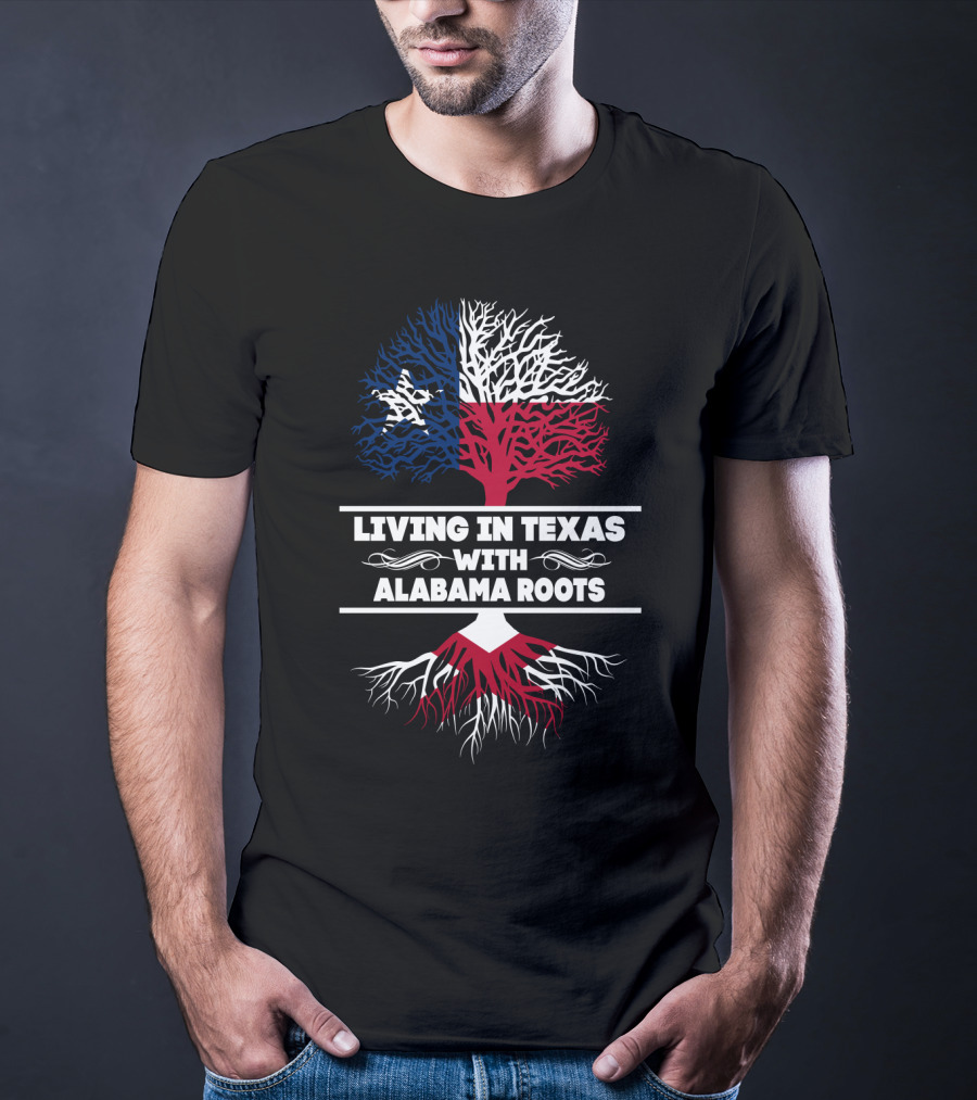 Texas Living Deep Alabama Heritage Flag Roots Tree T-Shirt