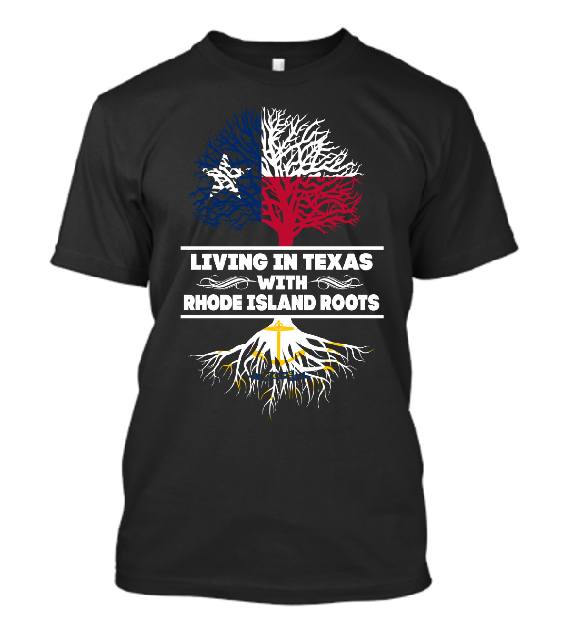 Texas And Rhode Island Heritage: Lone Star And Ocean State Tree Roots T-Shirt