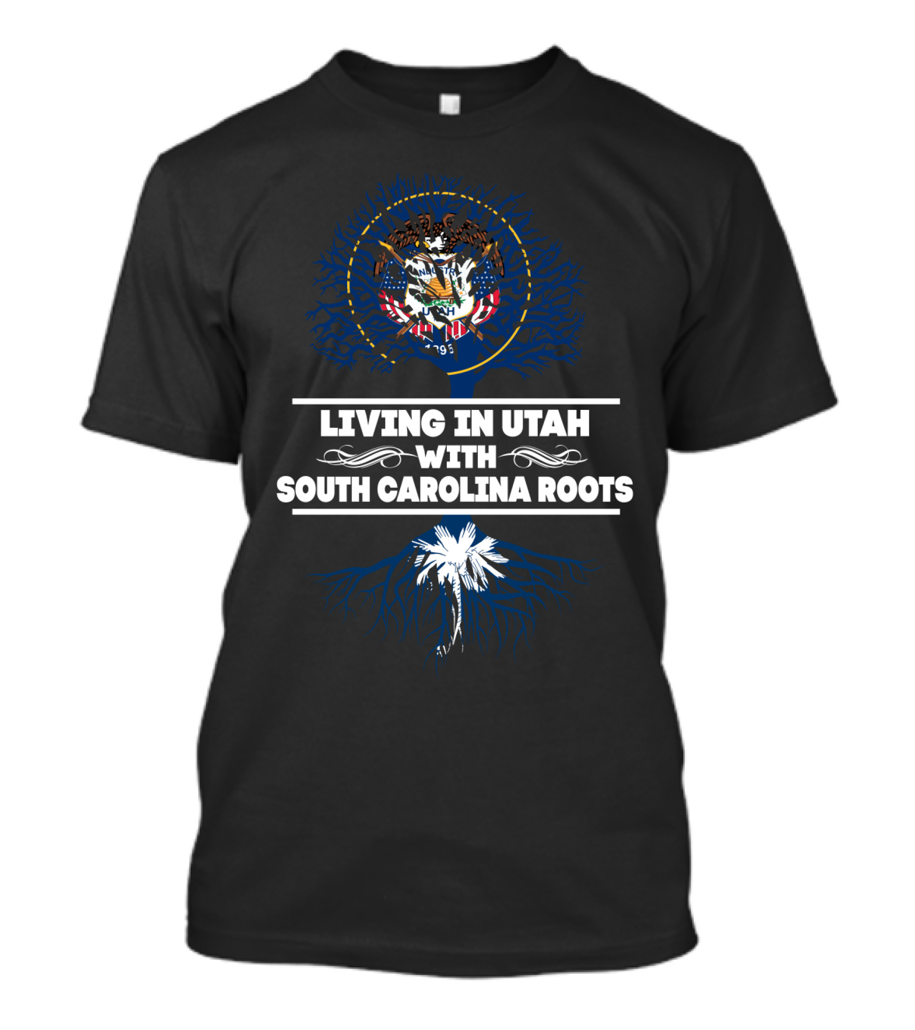 Utah State Emblem With South Carolina Palmetto Tree Roots Connection T-Shirt