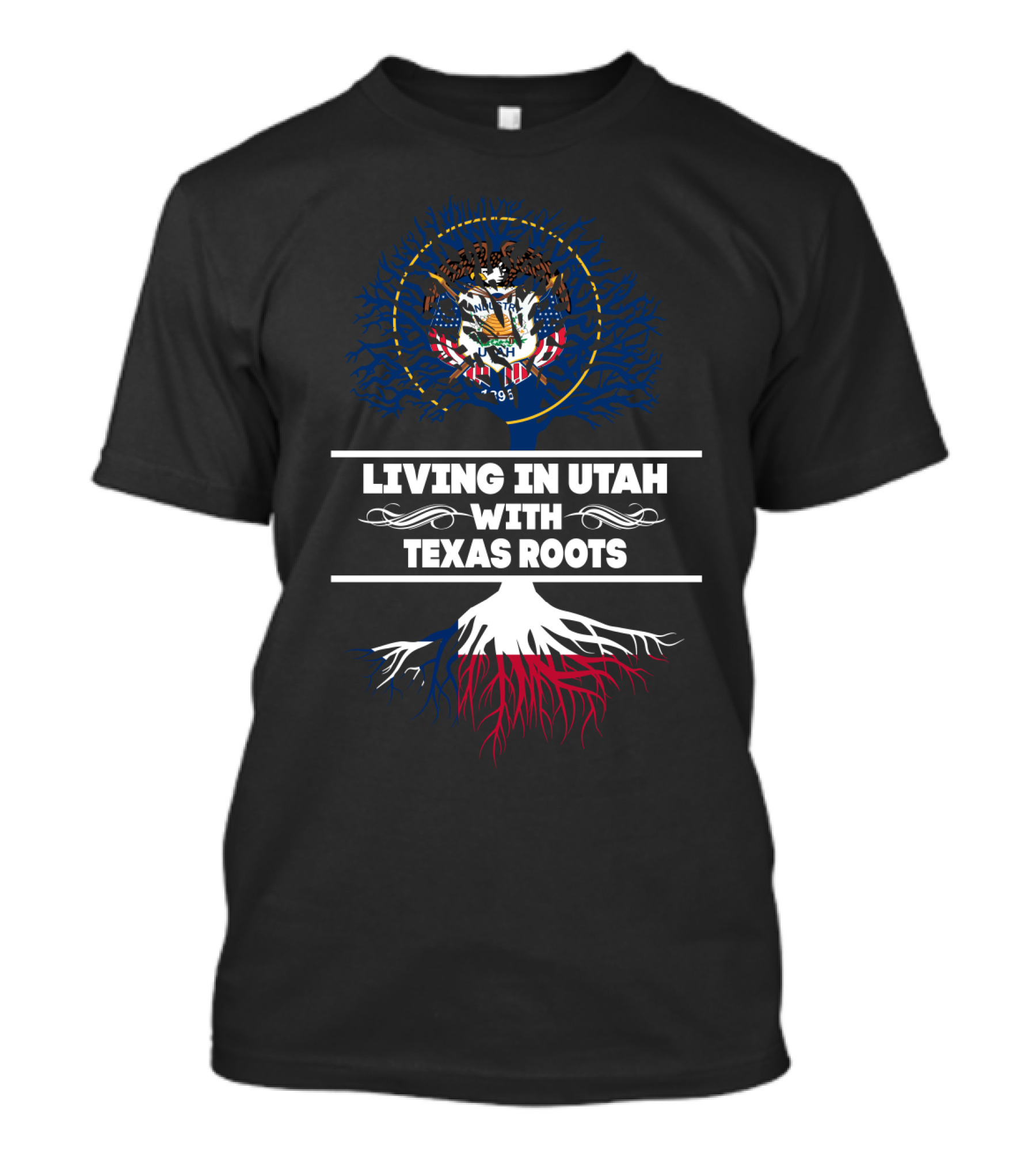 Living In Utah With Texas Roots Utah State Seal Tree T-Shirt