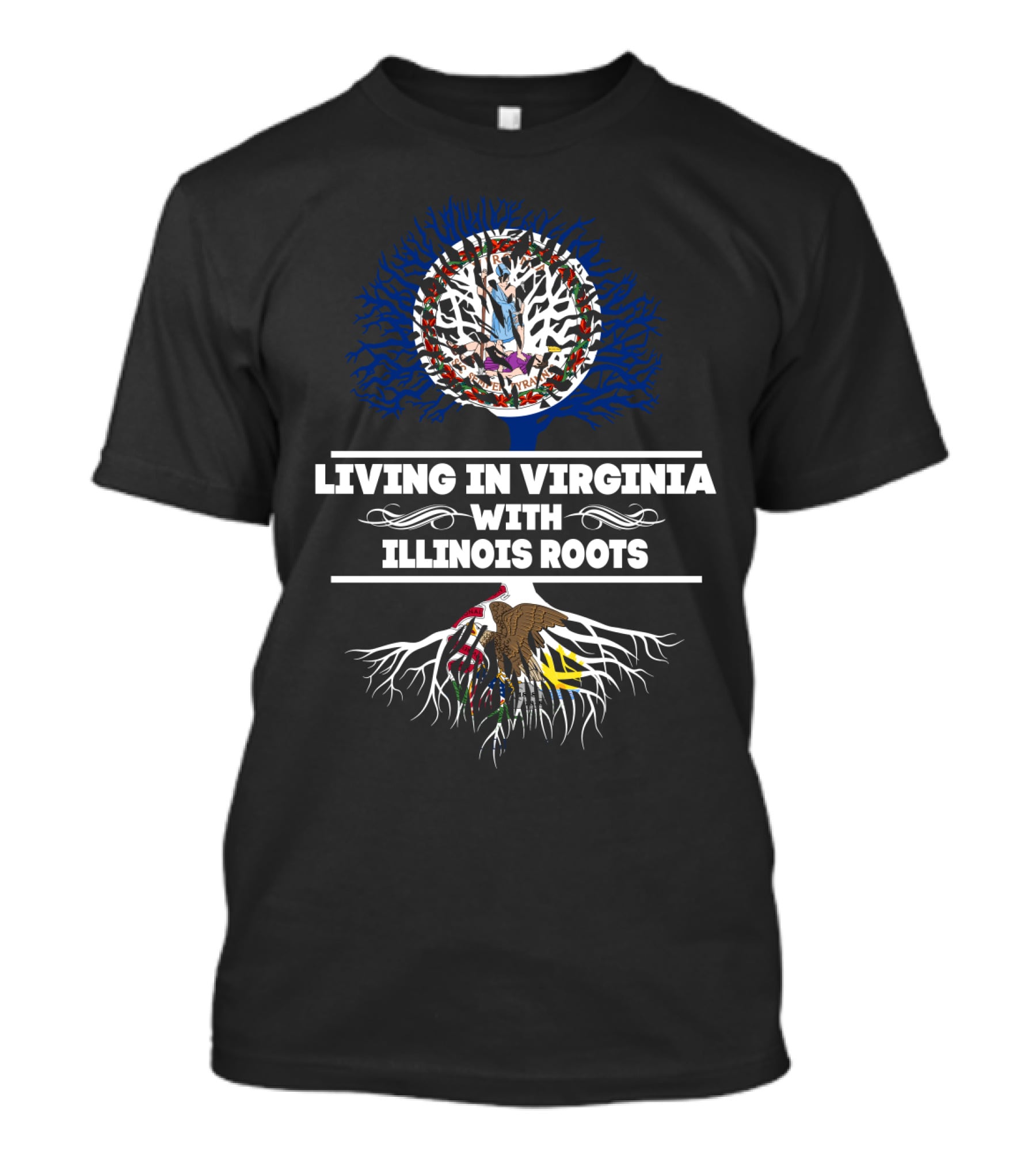 Living In Virginia With Illinois Roots Proudly Displaying State Symbols T-Shirt