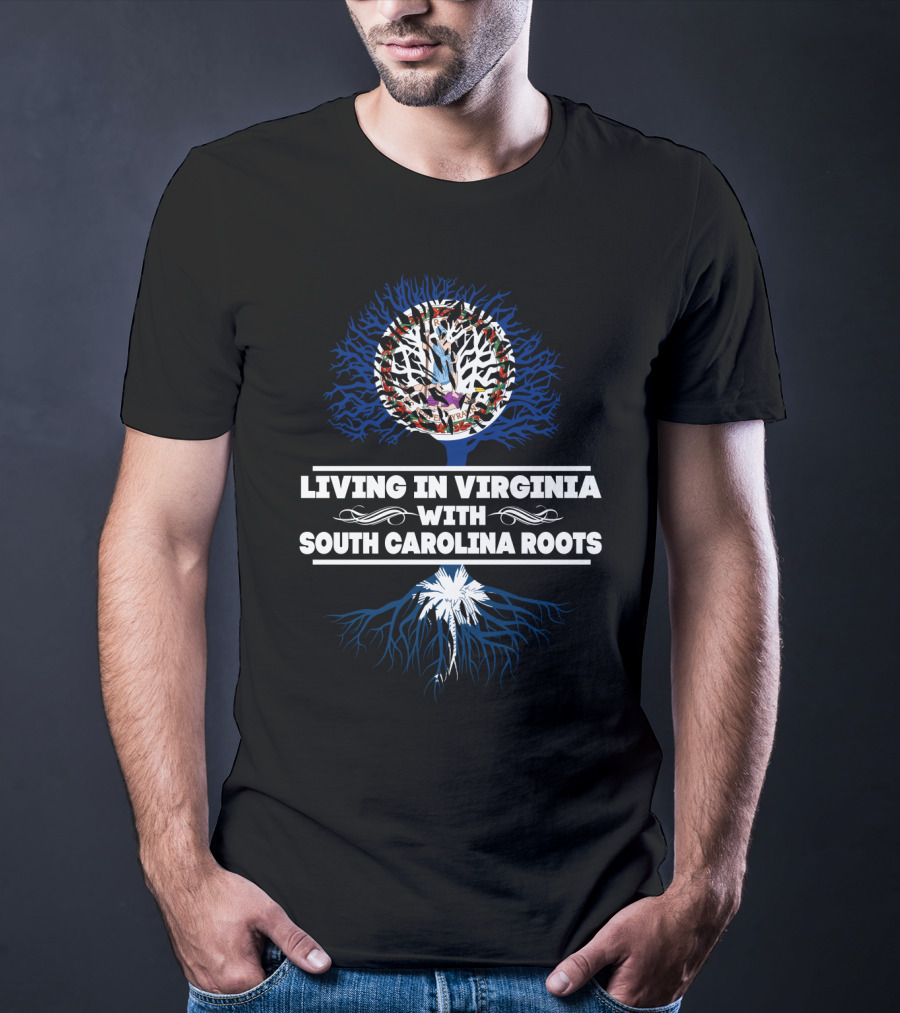 Living In Virginia With SOUTH CAROLINA Roots Virginia Seal Tree Palmetto Roots T-Shirt