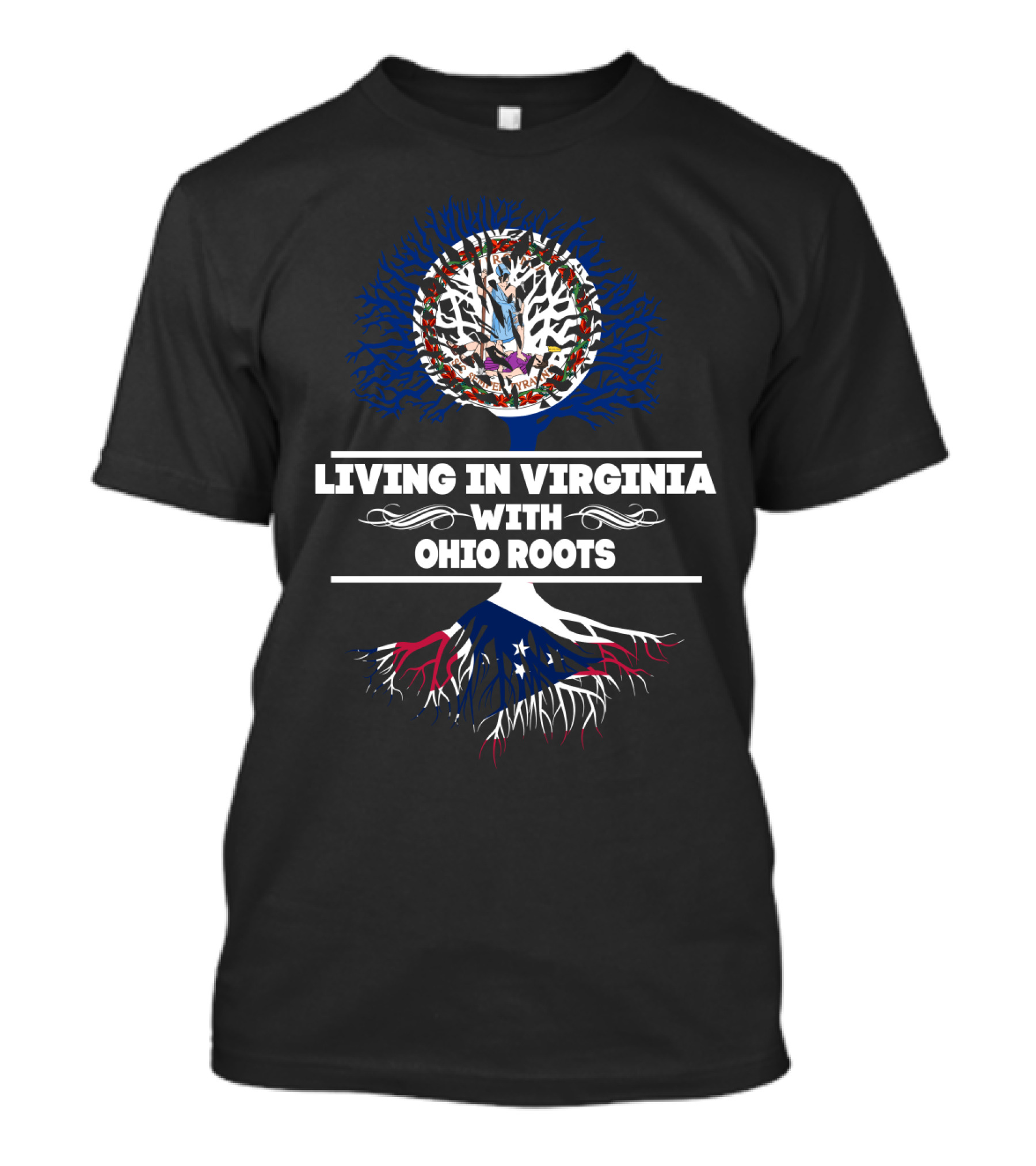 Living In Virginia With Ohio Roots And State Flags Tree T-Shirt