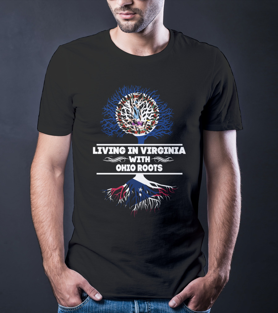 Living In Virginia With Ohio Roots And State Flags Tree T-Shirt
