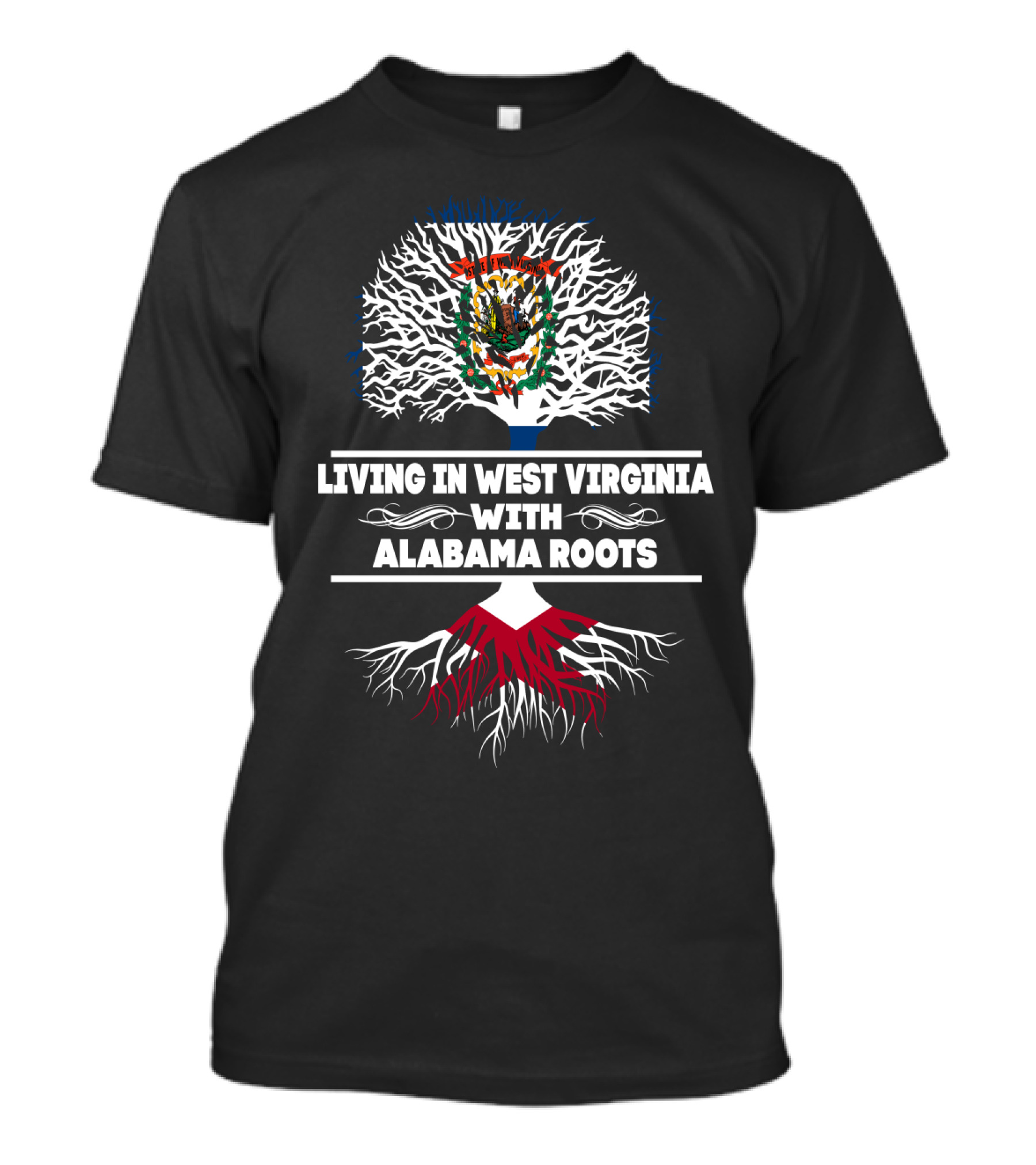 West Virginia Living With Deep Alabama Roots Featuring State Flag Tree T-Shirt