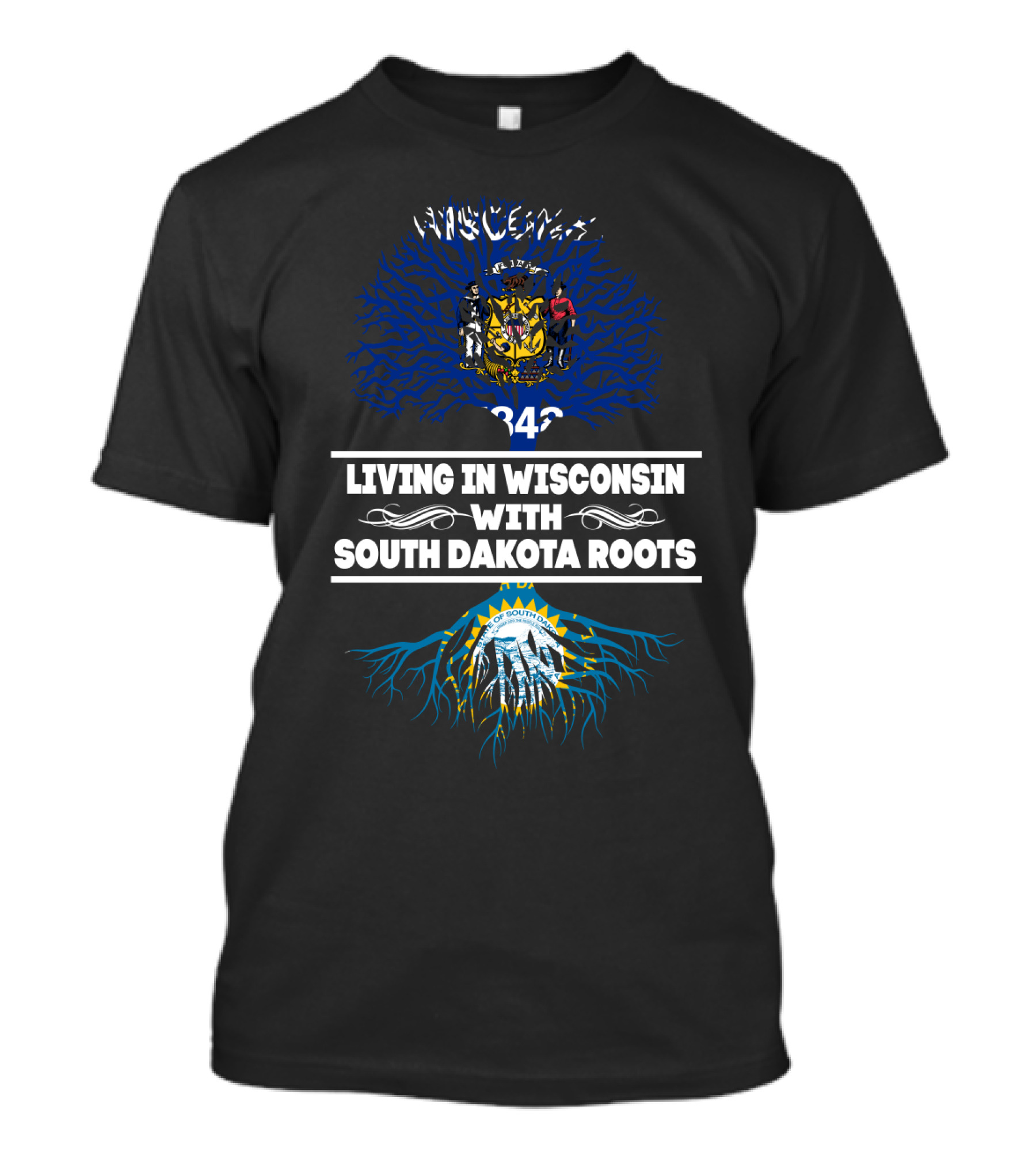 Wisconsin State Pride With South Dakota Heritage Featuring State Seals And Roots T-Shirt