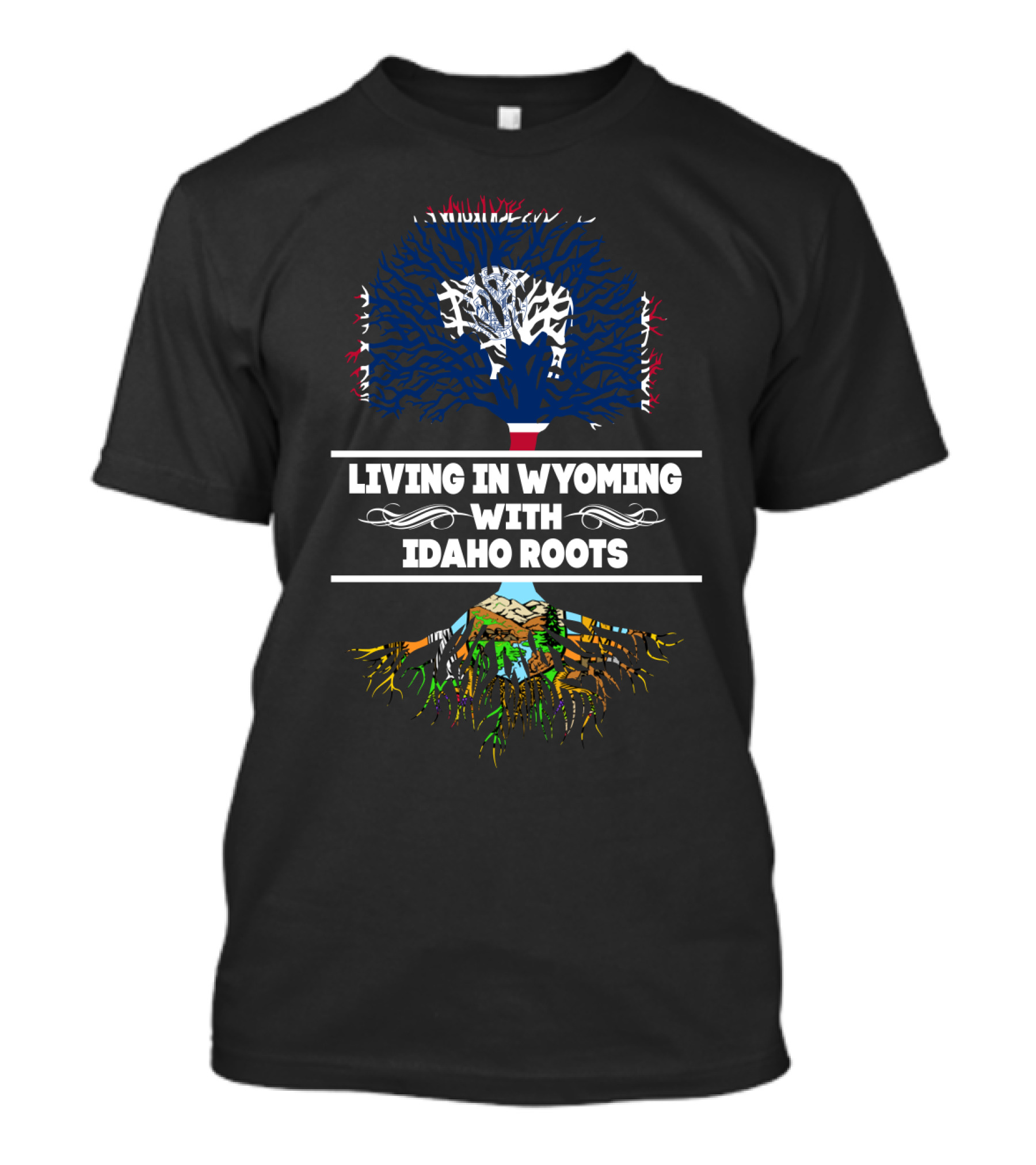 Wyoming Living Idaho Roots Tree Design With State Flags Symbolism T-Shirt
