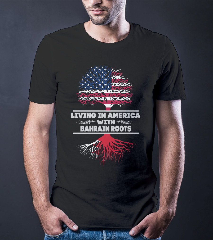 Living IN America With Bahrain Roots USA Flag Tree T-Shirt