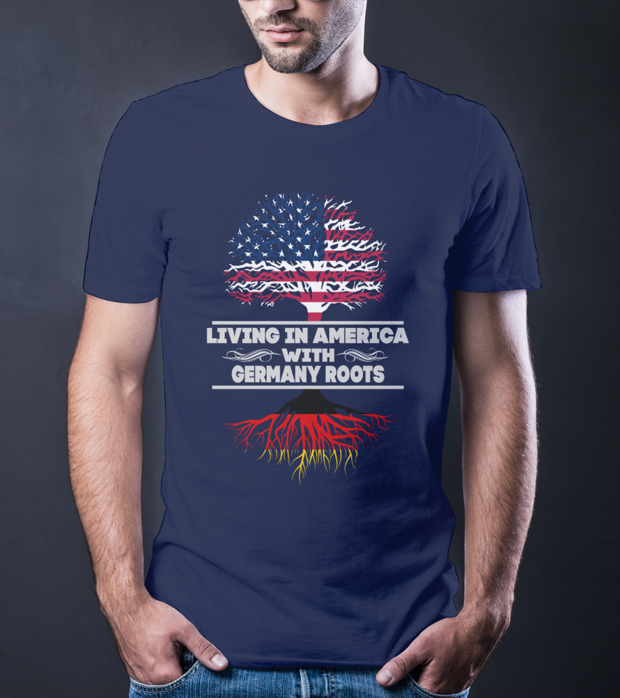 Living IN America With Germany Roots USA Flag Tree T-Shirt