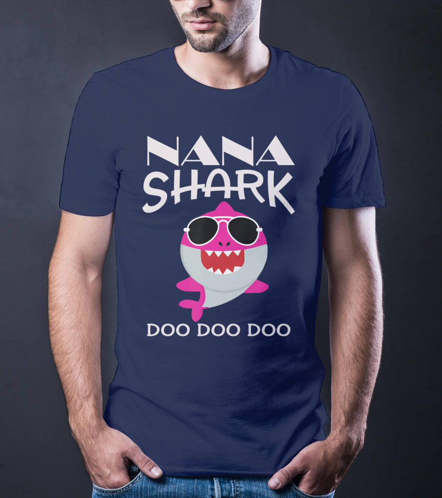 Nana Shark Doo Doo Doo Sunglasses Pink Cartoon T-Shirt