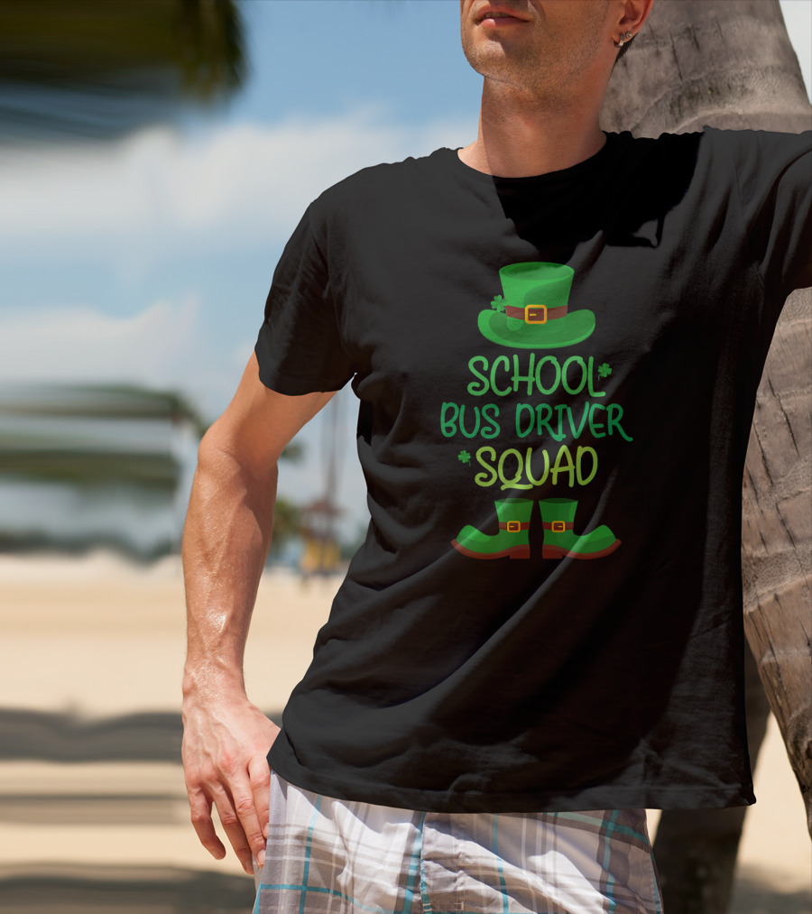St Patricks Day Leprechaun Hat Boots School Bus Driver Squad T-Shirt