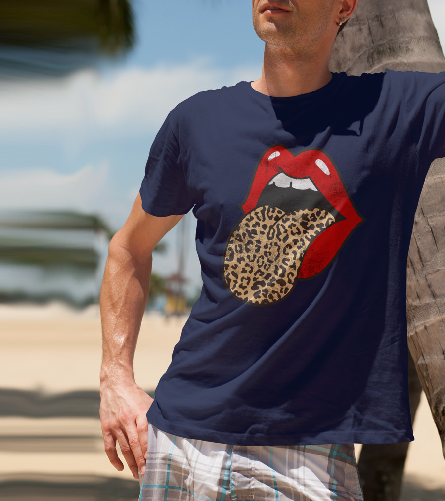 Red Lips Leopard Tongue Trendy Animal ASM T-Shirt
