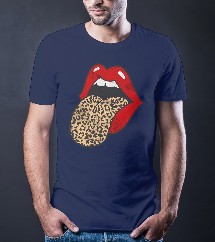 Red Lips Leopard Tongue Trendy Animal ASM T-Shirt