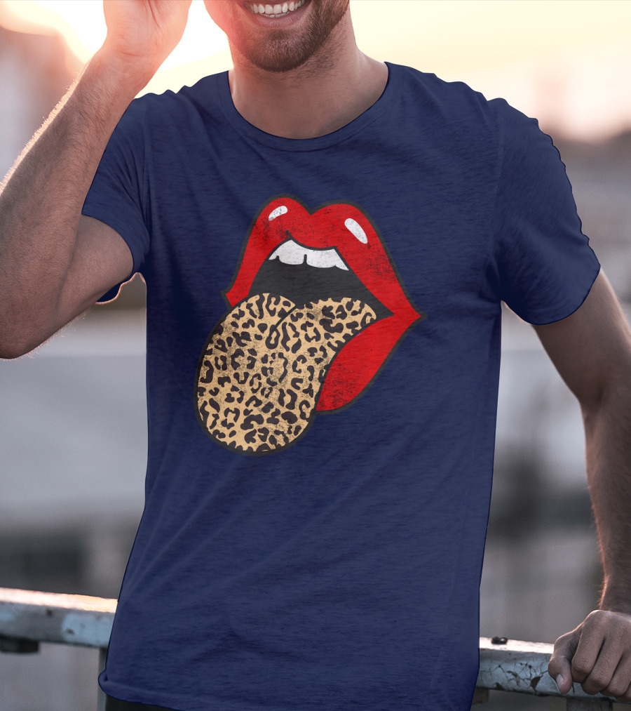 Red Lips Leopard Tongue Trendy Animal ASM T-Shirt