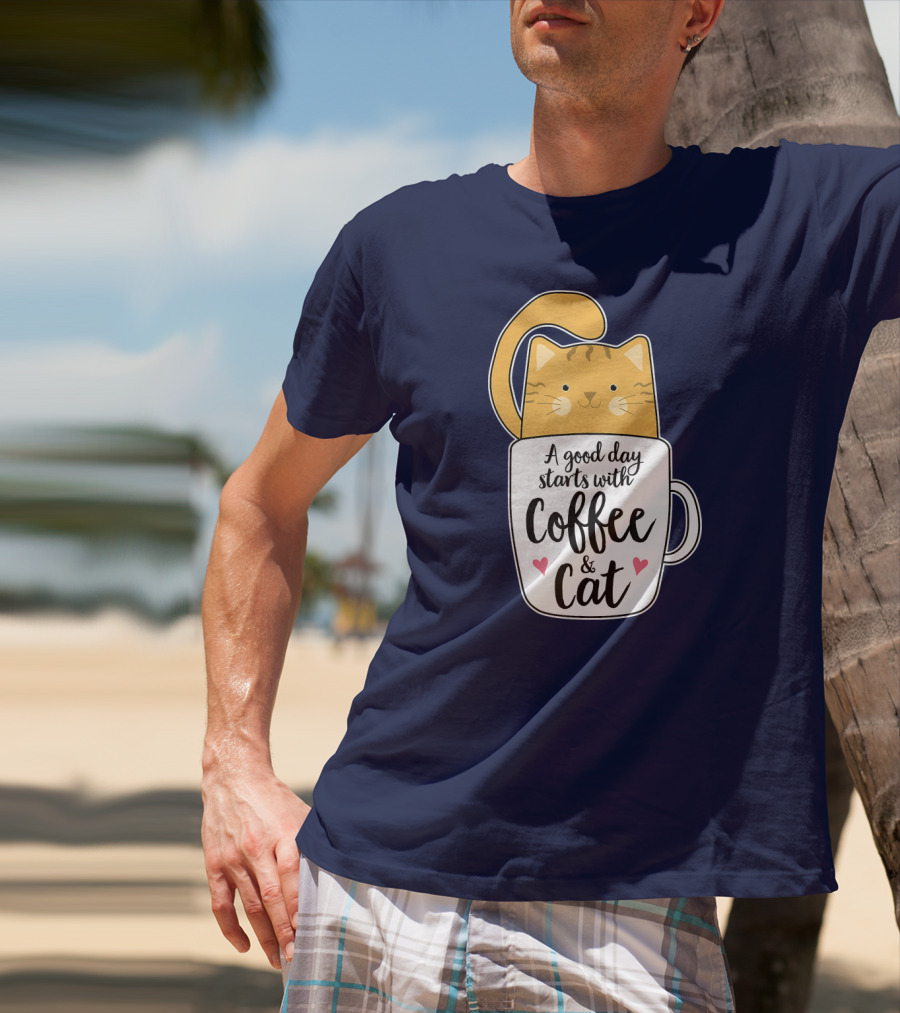 Funny Orange Cat A Good Day Starts With Coffee And Cat T-Shirt