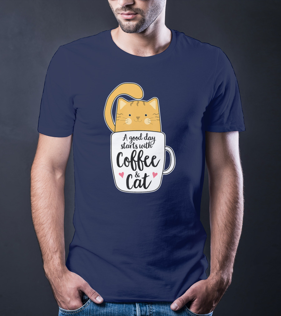 Funny Orange Cat A Good Day Starts With Coffee And Cat T-Shirt