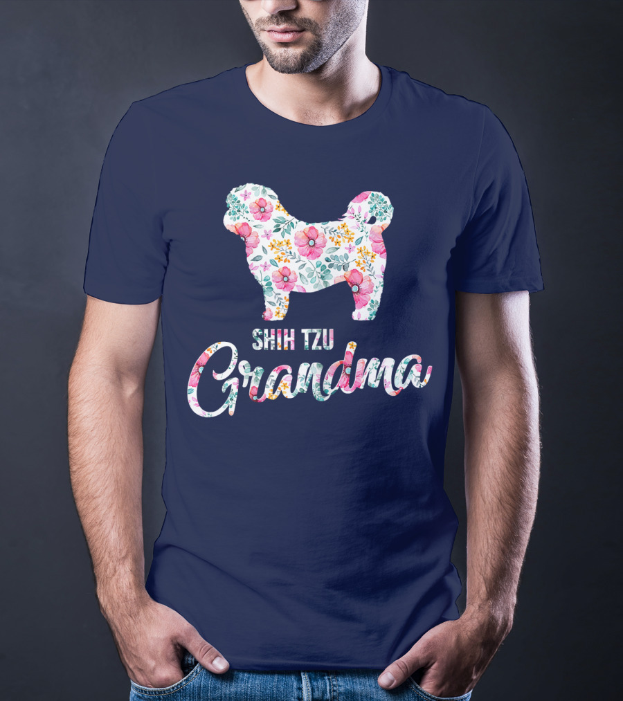 Shih Tzu Grandma Floral Dog T-Shirt