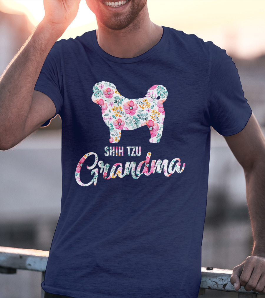Shih Tzu Grandma Floral Dog T-Shirt