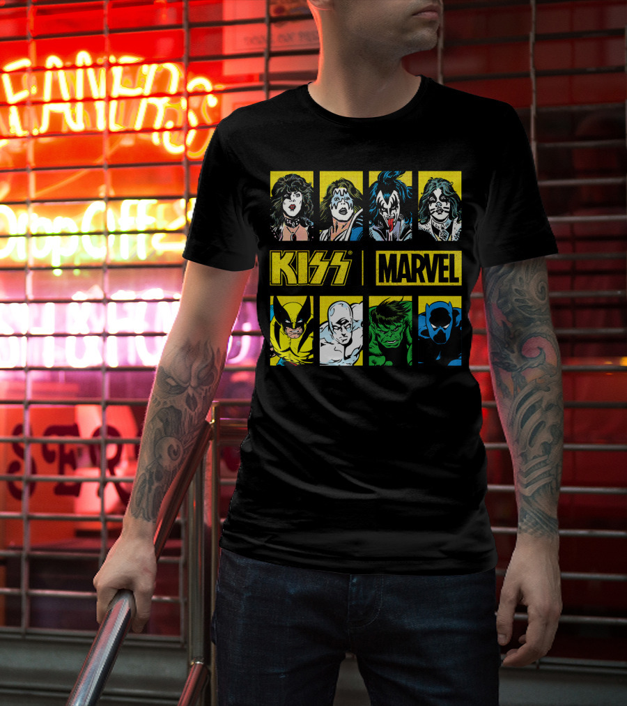 KISS Marvel Wolverine Hulk Black Panther Hero Portrait Boxes T-Shirt