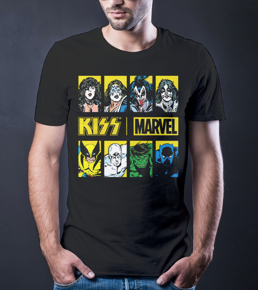 KISS Marvel Wolverine Hulk Black Panther Hero Portrait Boxes T-Shirt